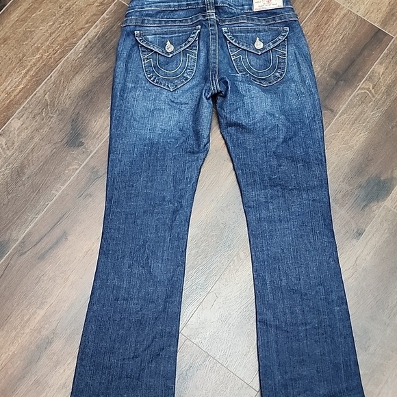 True Religion Blue Flare Wide Leg Stretch Jeans sz 27 Hemmed 28in - Picture 7 of 10
